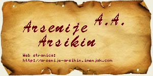 Arsenije Arsikin vizit kartica